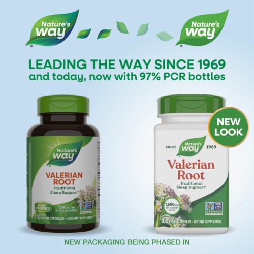 Nature's Way Valerian Root Traditional Sleep Support Vegan Capsules 1590 mg Per 3 Capsule Serving Perspective: back