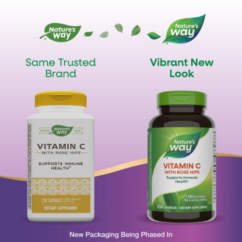 Nature's Way Vitamin C-500 with Rose Hips Capsules 1000mg Perspective: back