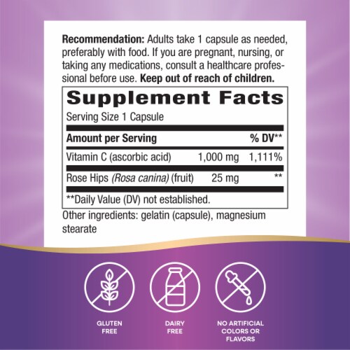 Nature's Way Extra Strength Vitamin C With Rose Hips Capsules 1000 mg Per Serving Perspective: back