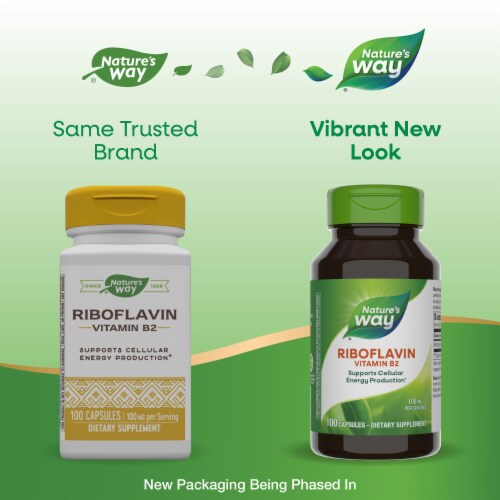 Nature's Way Riboflavin Vitamin B2 Cellular Energy Production Capsules 100 mg Per Serving Perspective: back