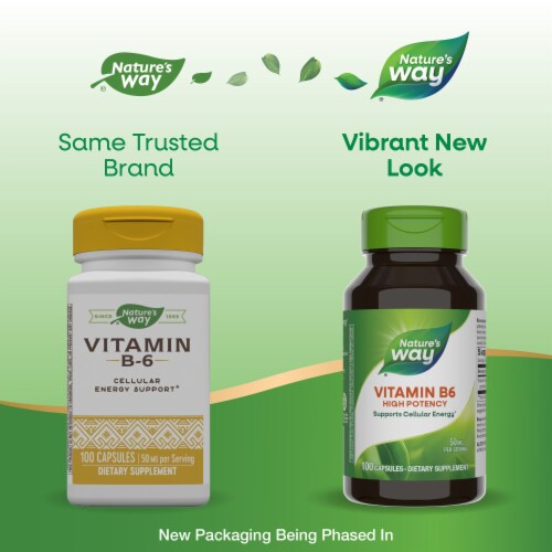 Nature's Way Vitamin B6 Cellular Energy Support Capsules 50 mg Per Serving Perspective: back