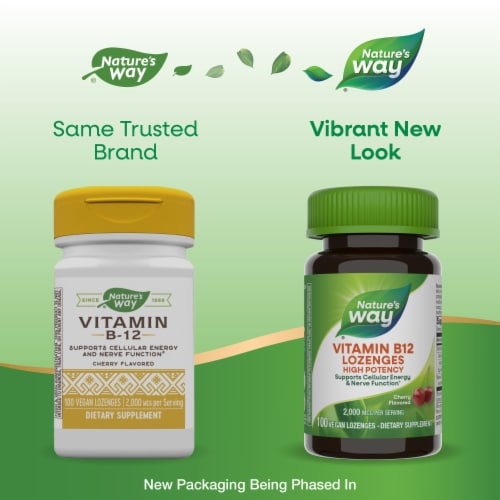 Nature’s Way Vitamin B-12 Vegan Cherry Flavored Lozenges 2,000 mcg Vitamin B12 per Lozenge Perspective: back