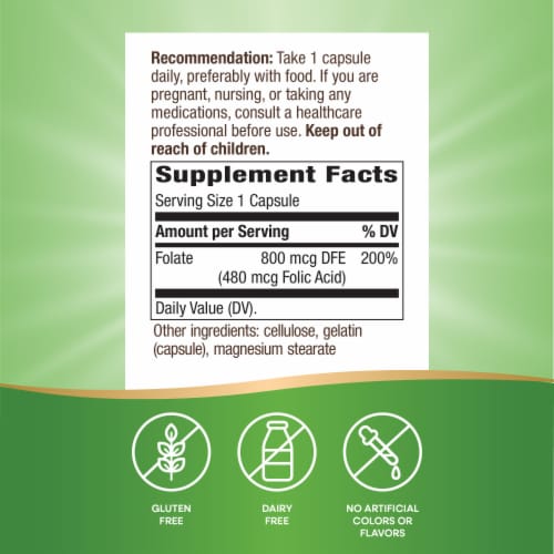 Nature's Way Folate Dietary Supplement Capsules Perspective: back