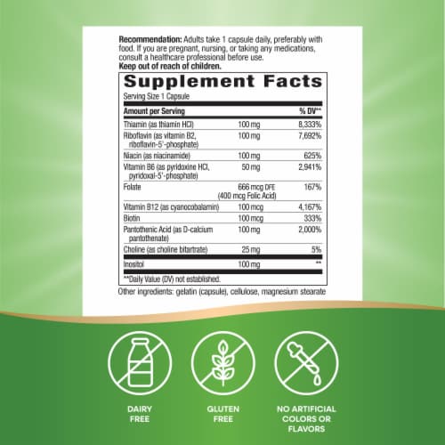Nature's Way® B-100 Complex Dietary Supplement Capsules Perspective: back