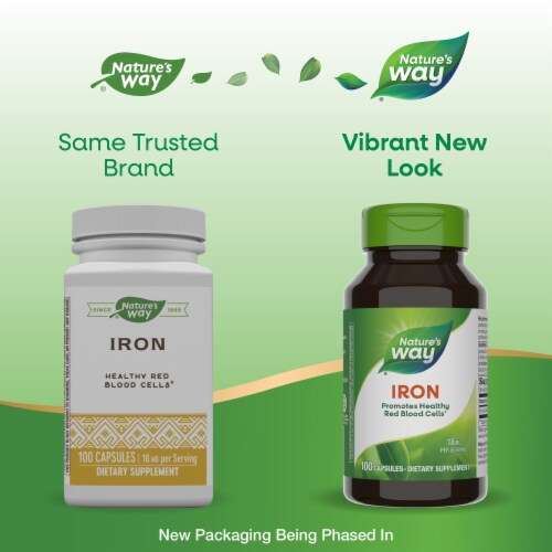 Nature's Way Iron Promotes Healthy Red Blood Cells Capsules 18 mg Per Serving Perspective: back