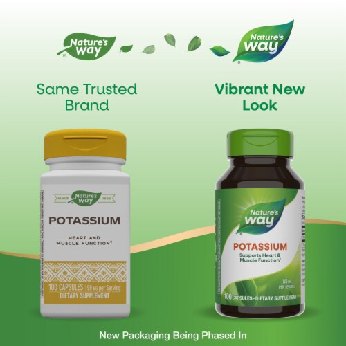 Nature's Way Potassium Supports Heart and Muscle Function Capsules 85 mg Per Serving Perspective: back