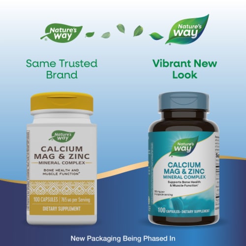 Nature's Way Calcium Magnesium & Zinc Mineral Complex Bones & Muscles Capsules Perspective: back