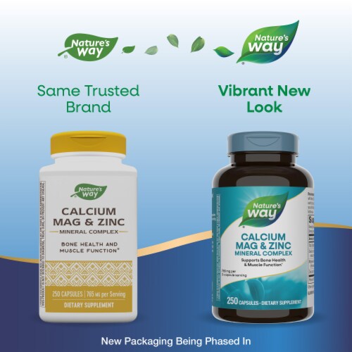 Nature's Way Calcium Magnesium and Zinc Mineral Complex Calcium Carbonate Citrate Malate Capsules Perspective: back
