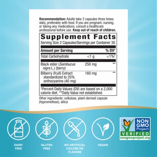 Nature's Way Bilberry Premium Extract Supports Eye Health Capsules Perspective: back