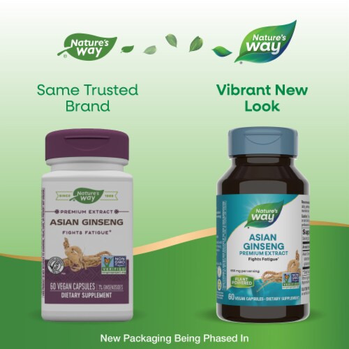 Nature's Way Asian Ginseng Premium Extract Adaptogenic Herb Capsules 550 mg per Serving Perspective: back