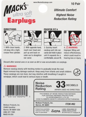Mack's® Ultra Soft Foam Earplugs Perspective: back