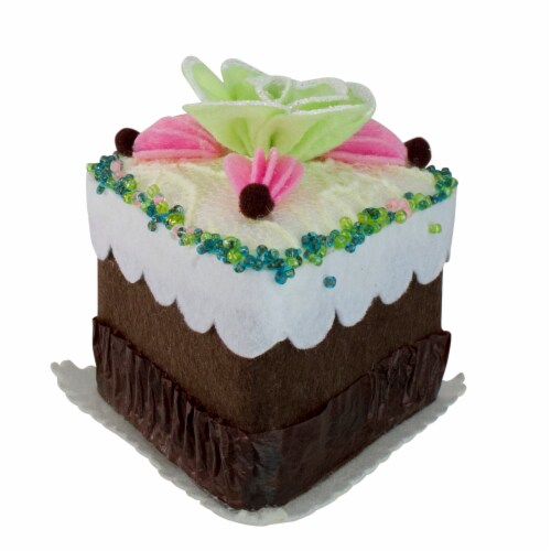 Allstate 4  Brown and Green Sliced Chocolate Cake with Flower Christmas Ornament Perspective: back