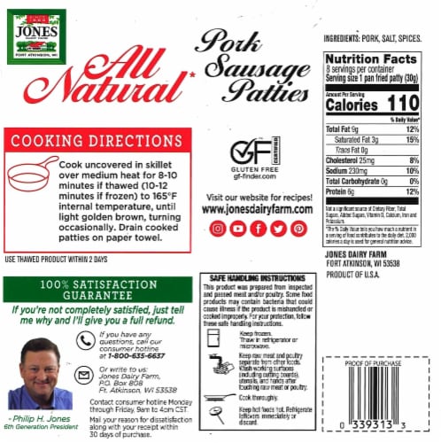 Jones Dairy Farm All Natural Pork Sausage Patties Perspective: back