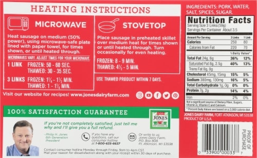 Jones Dairy Farm Golden Brown® All Natural Mild Pork Sausage Links Perspective: back
