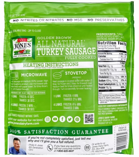 Jones Dairy Farm Turkey Sausage Links Perspective: back