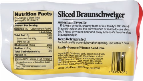 Jones Dairy Farm Braunschweiger Sliced Liverwurst Perspective: back