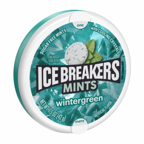 ICE BREAKERS Wintergreen Flavored Sugar Free Breath Mints Tin Perspective: back