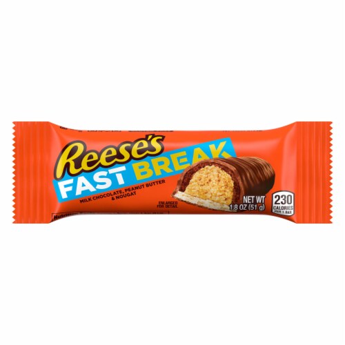 REESE'S FAST BREAK Milk Chocolate Peanut Butter and Nougat Candy Bar Perspective: back