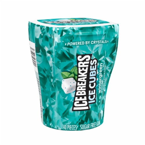 ICE BREAKERS ICE CUBES Wintergreen Flavored Sugar Free Chewing Gum Bottle Perspective: back