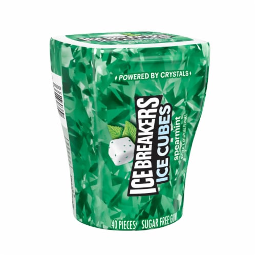ICE BREAKERS Ice Cubes Spearmint Sugar Free Chewing Gum Bottle Perspective: back