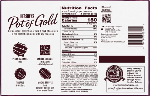 Hershey's Holiday Pot of Gold Caramel Nuts & Clusters Milk & Dark Chocolate Collection Perspective: back
