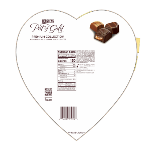 Hershey's Pot of Gold Premium Collection Assorted Milk and Dark Chocolates Heart Box Perspective: back