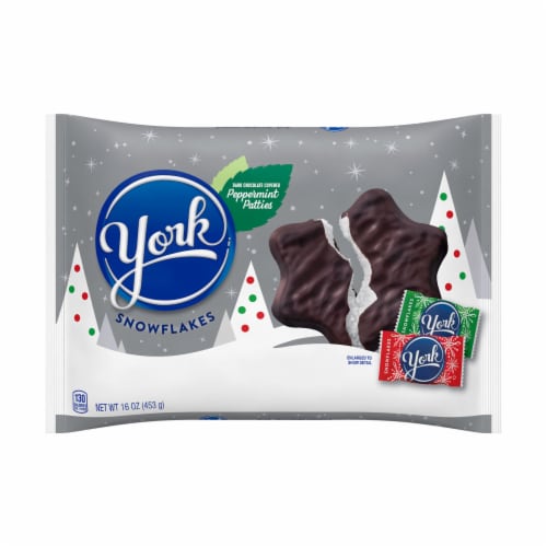 YORK Dark Chocolate Peppermint Patties Snowflakes Christmas Candy Bag Perspective: back