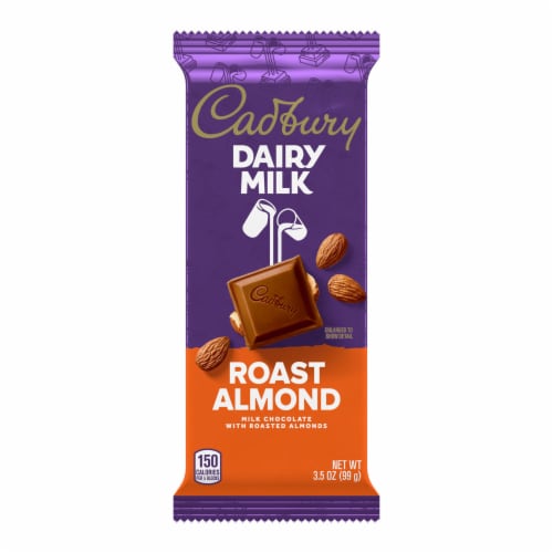 CADBURY DAIRY MILK Roast Almond Milk Chocolate with Roasted Almonds Candy Bar Perspective: back