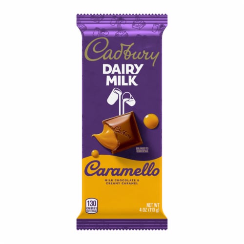 CADBURY DAIRY MILK CARAMELLO Milk Chocolate and Creamy Caramel Candy Bar Perspective: back