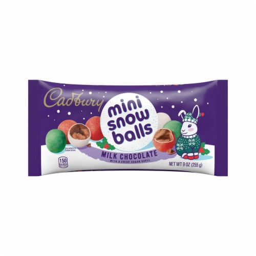 CADBURY Mini Snowballs Milk Chocolate with a Crisp Sugar Shell Christmas Candy Bag Perspective: back