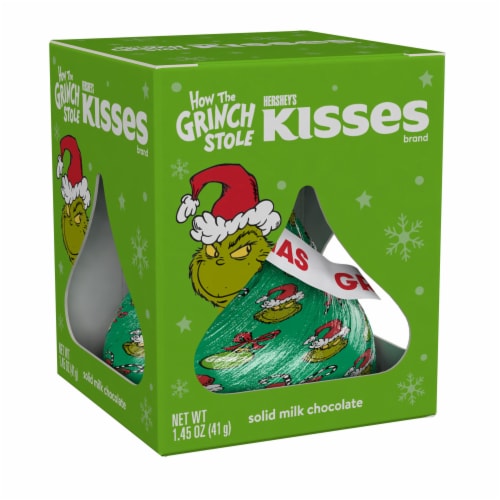 HERSHEY'S KISSES Grinch Solid Milk Chocolate Christmas Candy Gift Box Perspective: back