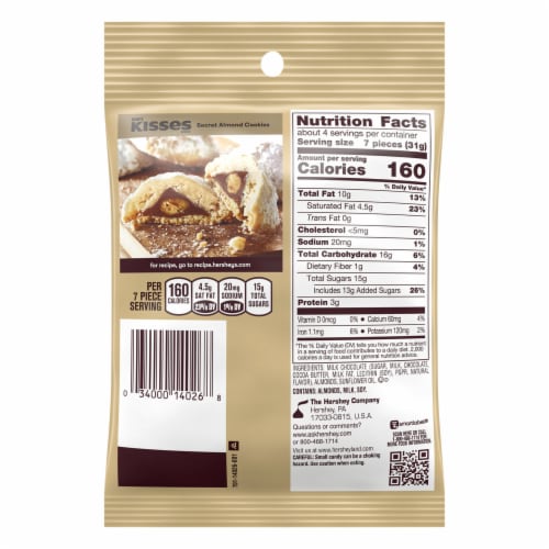 HERSHEY'S KISSES Milk Chocolate with Almonds Candy Bag Perspective: back