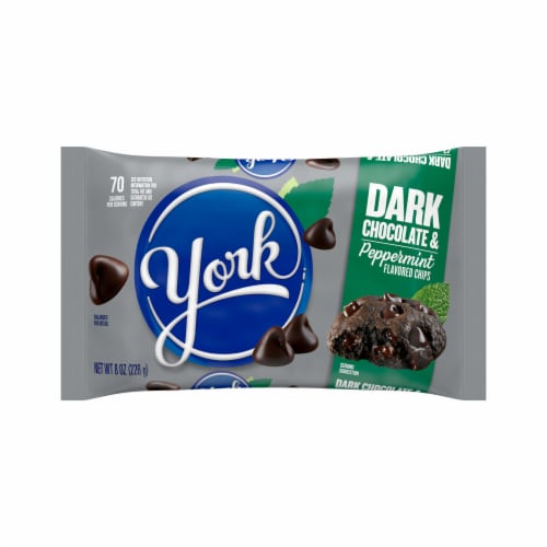 YORK Dark Chocolate and Peppermint Flavored Baking Chips Bag Perspective: back