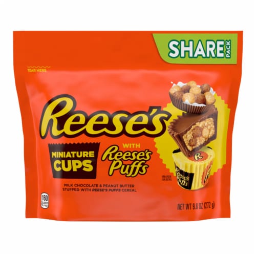 REESE'S Miniatures with REESE'S Puffs Milk Chocolate Peanut Butter Cups Candy Share Pack Perspective: back