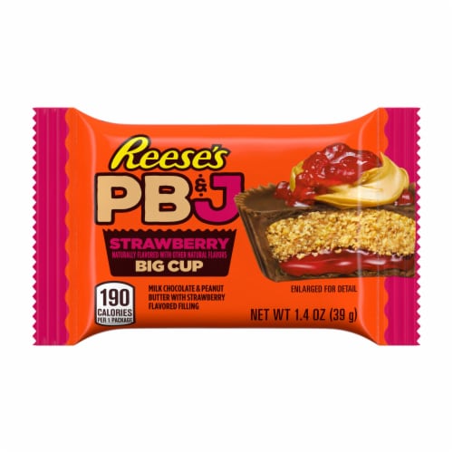 REESE'S Big Cup PB&J Strawberry Milk Chocolate Peanut Butter Cup Candy Pack Perspective: back