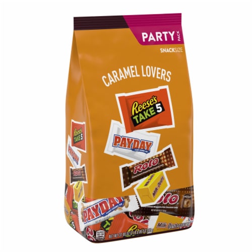 Hershey Assorted Caramel Flavored Snack Size Candy Party Pack Perspective: back