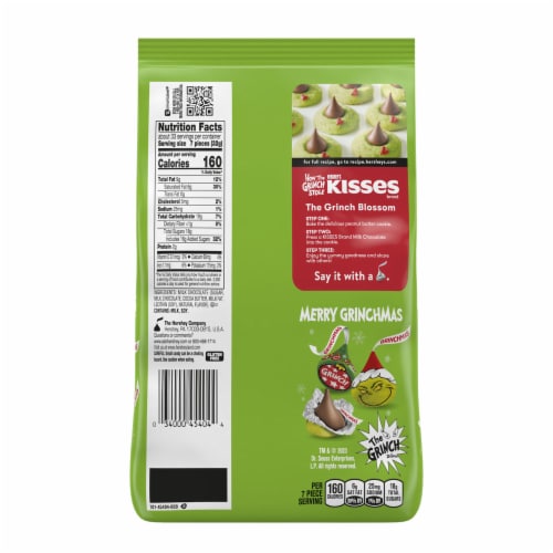 HERSHEY'S KISSES Grinch Milk Chocolate Christmas Candy Bulk Bag Perspective: back