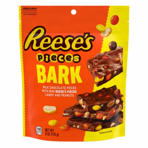 REESE'S PIECES Milk Chocolate Candy with Peanuts Bark Bag Perspective: back