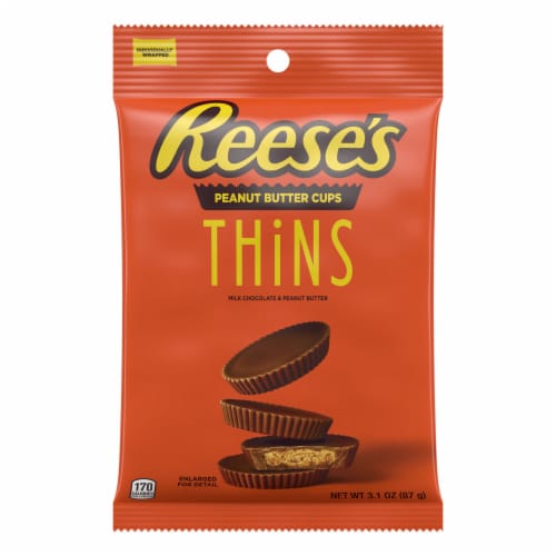 REESE'S THiNS Milk Chocolate Peanut Butter Cups Individually Wrapped Bag Perspective: back