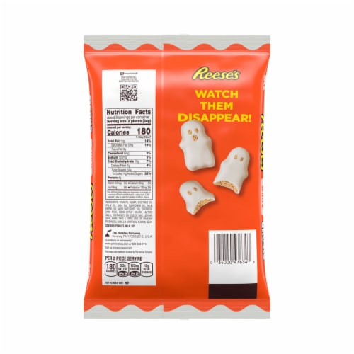 REESE'S White Creme Peanut Butter Snack Size White Ghosts Halloween Candy Bag Perspective: back