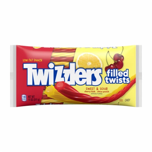 TWIZZLERS Filled Twists Cherry Kick and Citrus Punch Licorice Style Chewy Candy Bag Perspective: back