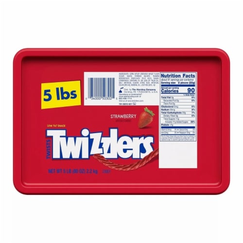 TWIZZLERS Twists Strawberry Flavored Licorice Style Chewy Candy Tub Perspective: back