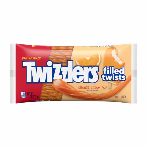 TWIZZLERS Filled Twists Orange Cream Pop Flavored Licorice Style Chewy Candy Bag Perspective: back