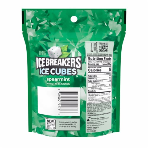 ICE BREAKERS Ice Cubes Spearmint Sugar Free Chewing Gum Pouch Perspective: back