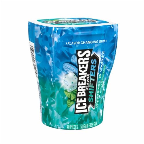 ICE BREAKERS Flavor Shifters Wintergreen to Coolmint Flavored Sugar Free Chewing Gum Bottle Perspective: back