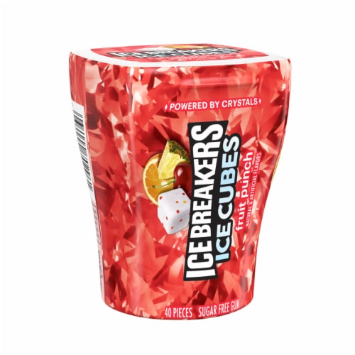 ICE BREAKERS Ice Cubes Fruit Punch Flavored Sugar Free Chewing Gum Bottle Perspective: back