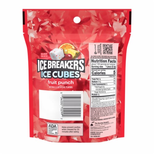 ICE BREAKERS Ice Cubes Fruit Punch Sugar Free Chewing Gum Pouch Perspective: back