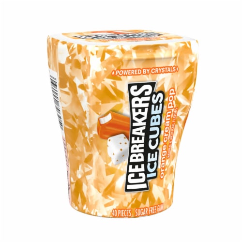 ICE BREAKERS Ice Cubes Orange Cream Pop Flavored Sugar Free Chewing Gum Bottle Perspective: back