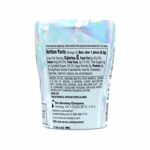 ICE BREAKERS Ice Cubes Mint Crystal Sugar Free Chewing Gum Bottle Perspective: back