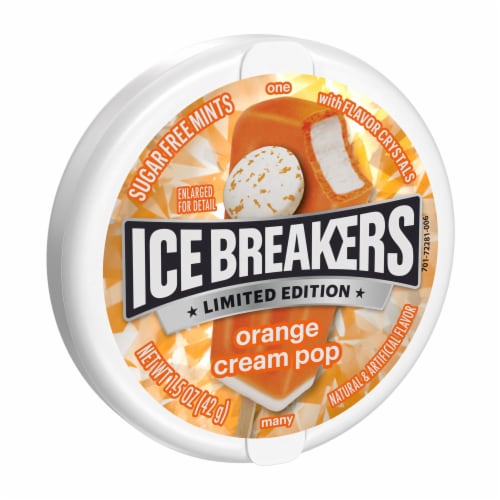 ICE BREAKERS Orange Cream Pop Sugar Free Mints Tin Perspective: back